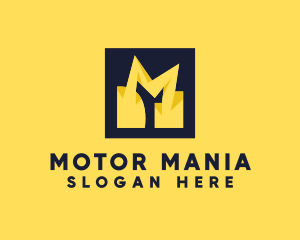 Yellow Bolt Letter M logo design