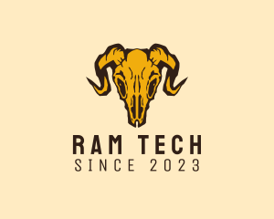 Rustic Ram Skull Skeleton logo design