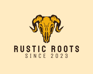 Rustic Ram Skull Skeleton logo design