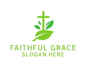 Leaf Religion Church Crucifix logo design