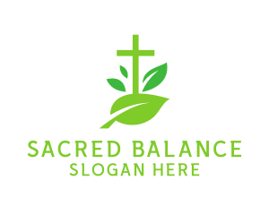 Leaf Religion Church Crucifix logo design