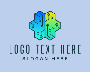 Technological - Hexagon Circuit Brain logo design