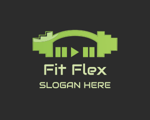 Green Fitness Music Playing Dumbbell logo design