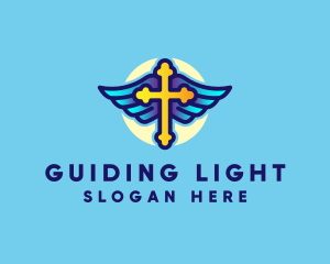 Religious Cross Wings logo design