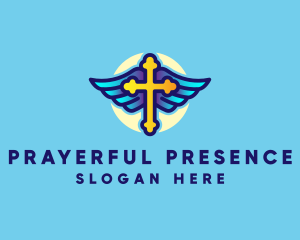 Religious Cross Wings logo design