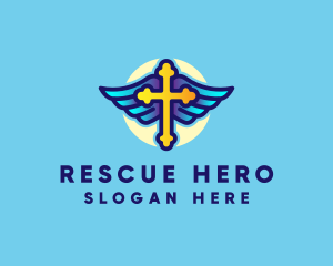 Religious Cross Wings logo design