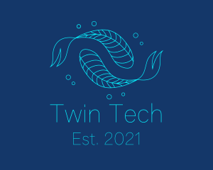 Blue Pisces Fish Swimming  logo design