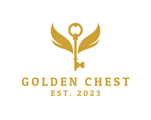 Golden Flying Key Wings logo design