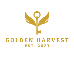 Golden Flying Key Wings logo design