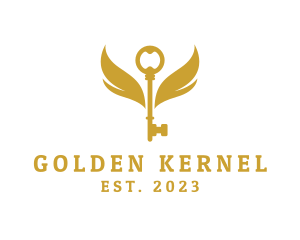 Golden Flying Key Wings logo design