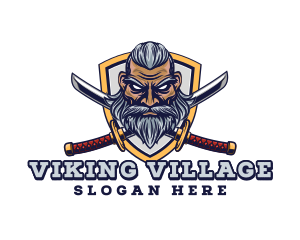 Viking Warrior Shield Gaming logo design