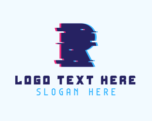 Blue Tech Glitch Letter R logo