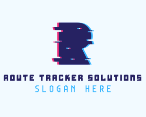 Blue Tech Glitch Letter R logo design