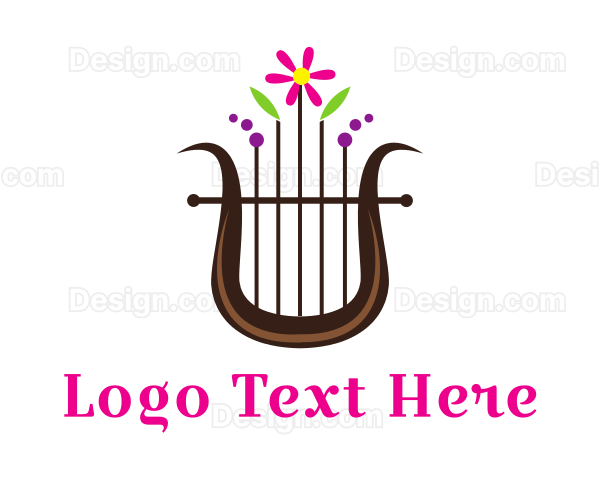 Floral Harp Instrument Logo