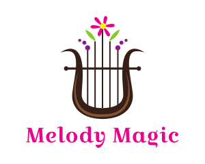 Floral Harp Instrument   logo design