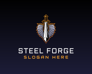 Metallic Sword Wings logo design