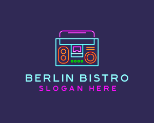 Neon Music Stereo Boombox logo design