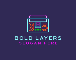 Neon Music Stereo Boombox logo design