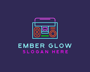 Neon Music Stereo Boombox logo design