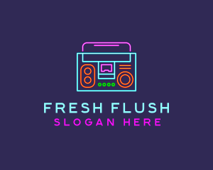 Neon Music Stereo Boombox logo design