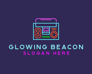 Neon Music Stereo Boombox logo design