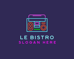 Neon Music Stereo Boombox logo design