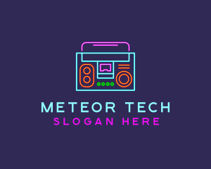 Neon Music Stereo Boombox logo design