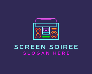 Neon Music Stereo Boombox logo design