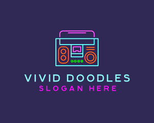 Neon Music Stereo Boombox logo design