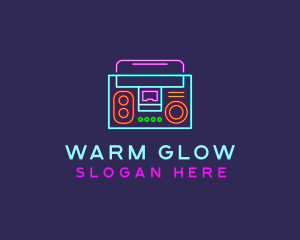 Neon Music Stereo Boombox logo design