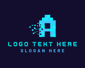 Blue Digital Pixel Letter A logo