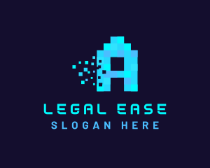 Blue Digital Pixel Letter A Logo