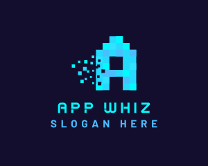 Blue Digital Pixel Letter A logo design