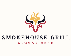 Beef Barbecue Flame Grill logo design