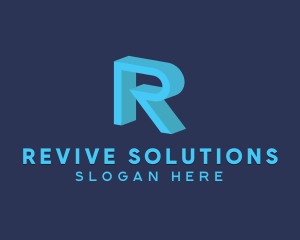 3D Blue Letter R logo design