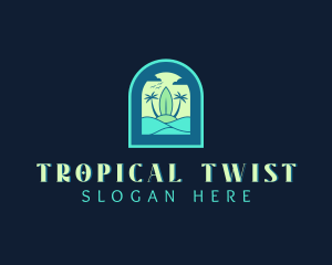 Tropical Surfboard Beach logo design