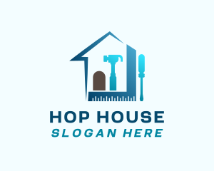 Blue Construction Tools House logo design