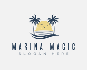 Beach Palm Tree Sea logo design