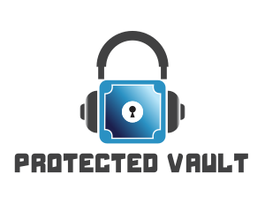 Headphones Vault Lock logo design