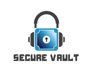 Headphones Vault Lock logo design