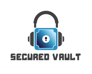 Headphones Vault Lock logo design