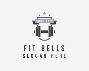 Dumbbell Fitness Star Badge logo design