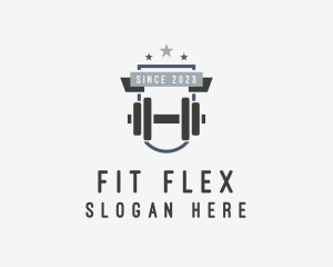 Dumbbell Fitness Star Badge logo design