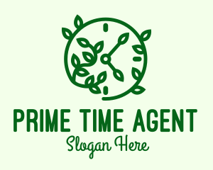 Green Nature Time Clock logo design