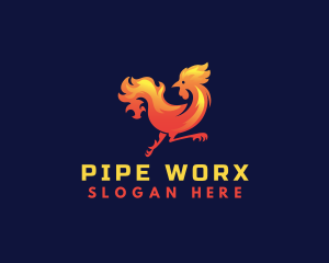 Fire Rooster Chicken logo design