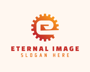 Mechanical Cog Gear Letter E logo design