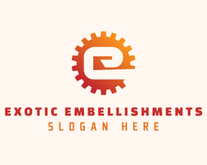 Mechanical Cog Gear Letter E logo design