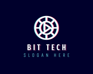 Glitchy Play Button Tech logo design