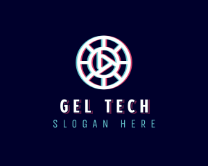 Glitchy Play Button Tech logo design