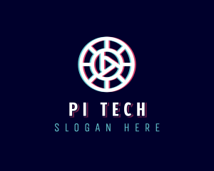 Glitchy Play Button Tech logo design